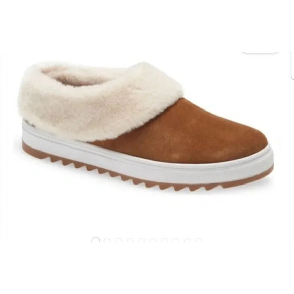 Blondo Suri Comfy Cognac Suede Fur-lined Waterproof Slip-on Platform Clog Shoe - Picture 6 of 12